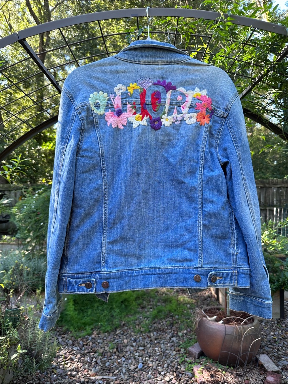 Anthropologie/Pilcro Jean Jacket with Embroidery